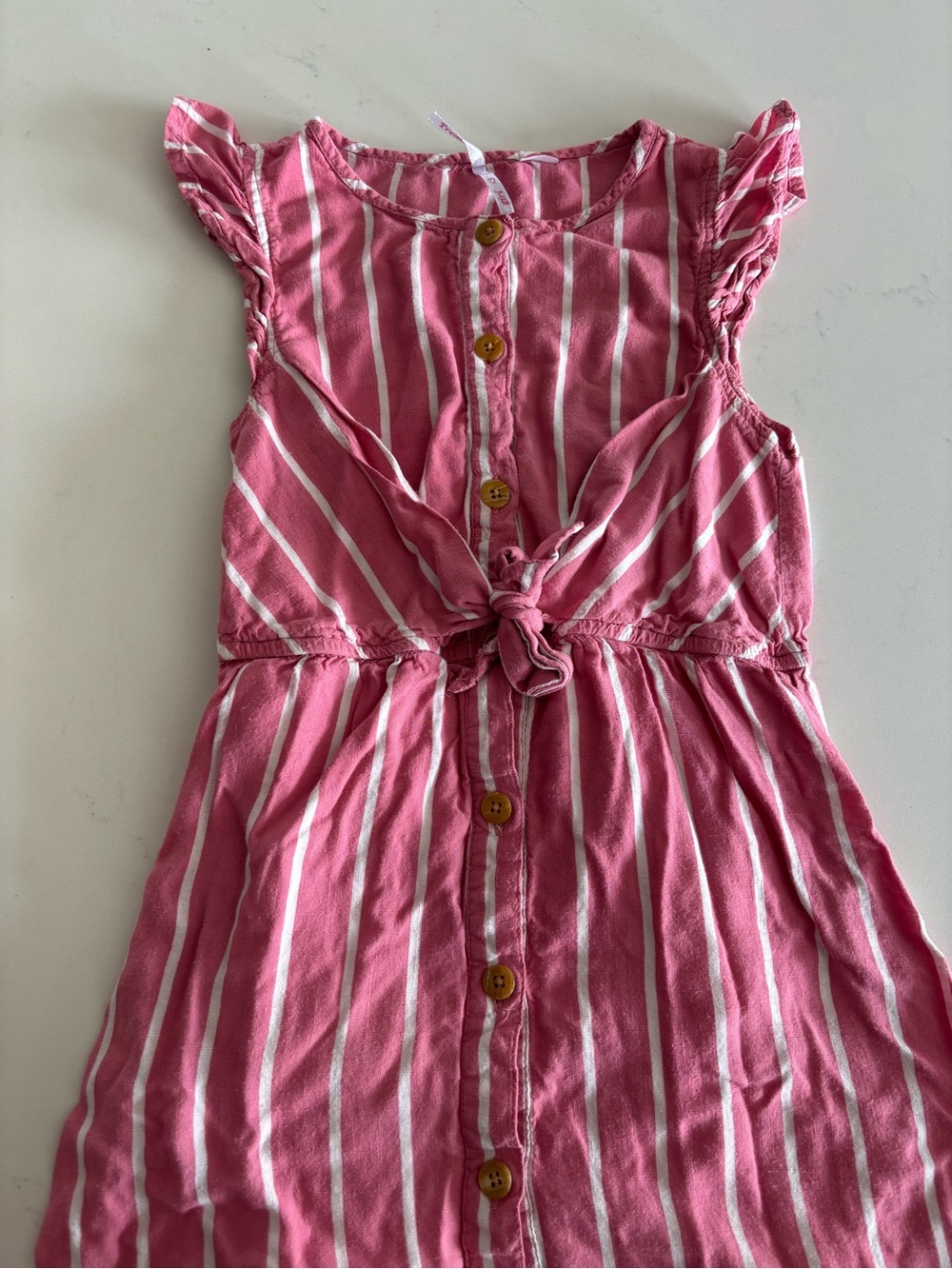 Girls Pink Striped Button-Front Tie-Waist Dress